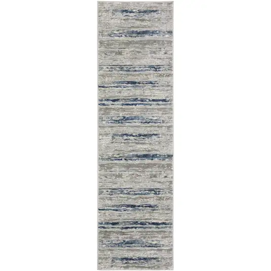 2' X 8' Grey Blue Light Blue Ivory And Brown Abstract Power Loom Stain Resistant Runner Rug Photo 2