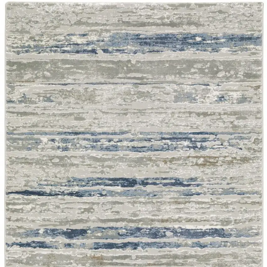 2' X 8' Grey Blue Light Blue Ivory And Brown Abstract Power Loom Stain Resistant Runner Rug Photo 4