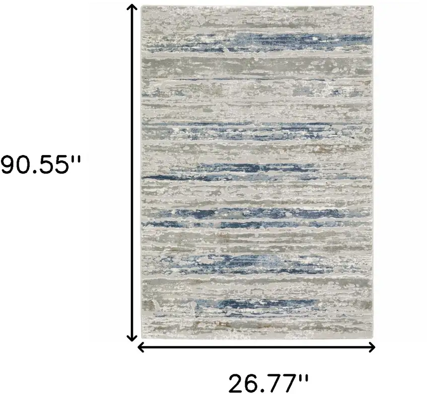 Grey Blue Light Blue Ivory And Brown Abstract Power Loom Stain Resistant Runner Rug Photo 10