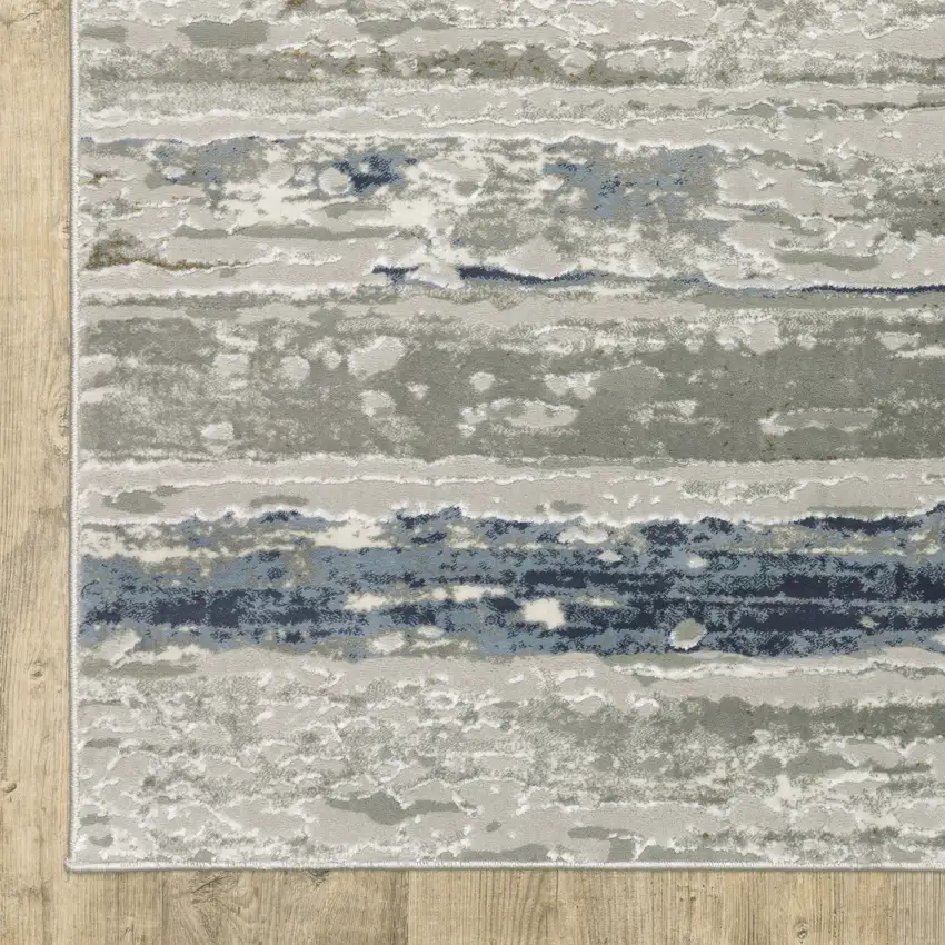 Grey Blue Light Blue Ivory And Brown Abstract Power Loom Stain Resistant Runner Rug Photo 6