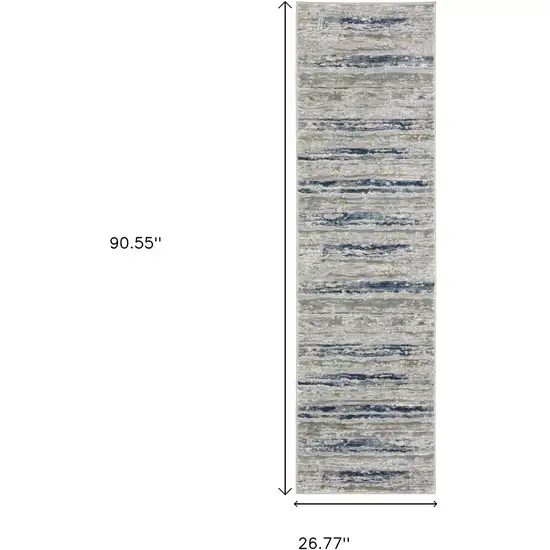 2' X 8' Grey Blue Light Blue Ivory And Brown Abstract Power Loom Stain Resistant Runner Rug Photo 3