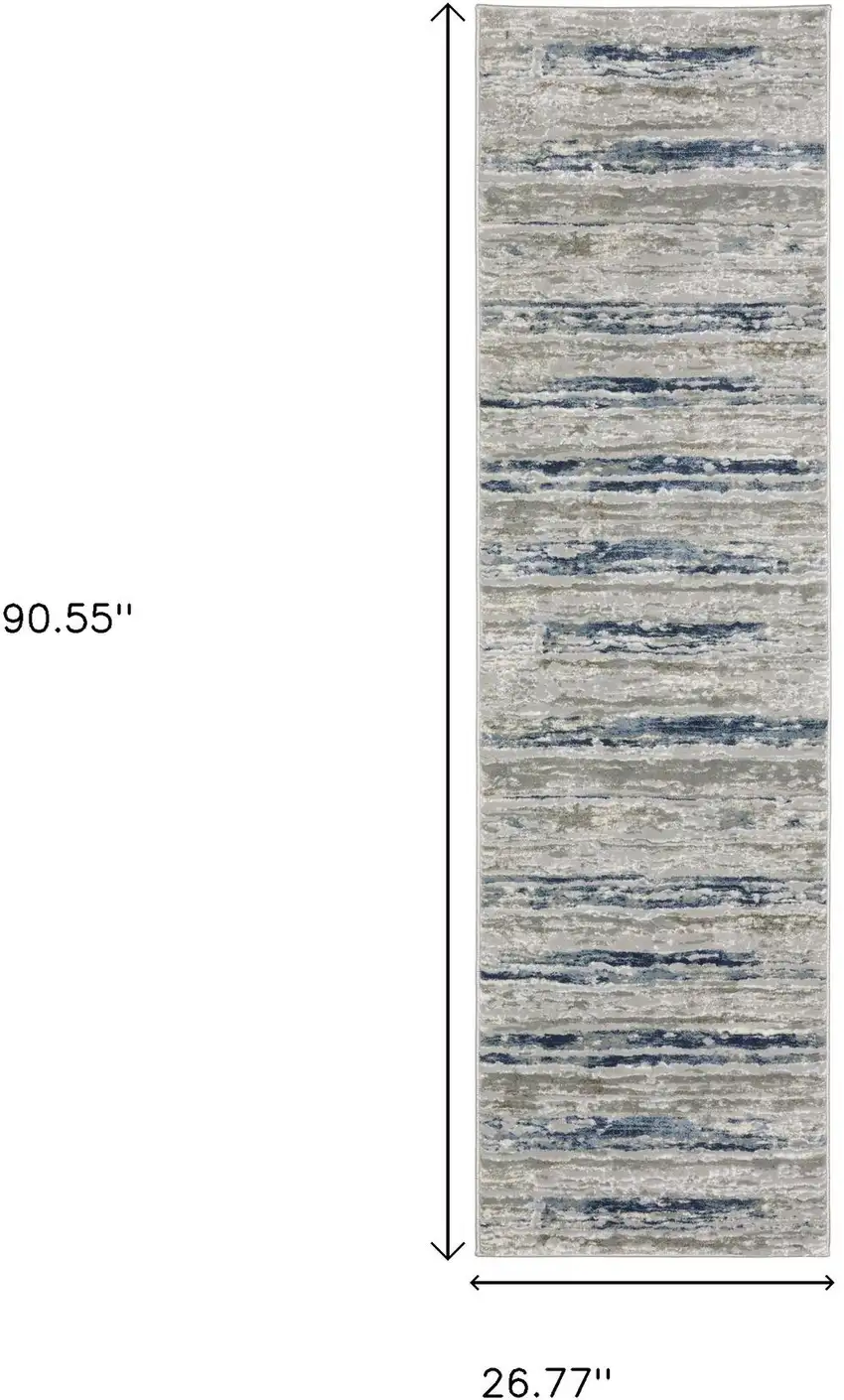 2' X 8' Grey Blue Light Blue Ivory And Brown Abstract Power Loom Stain Resistant Runner Rug Photo 3