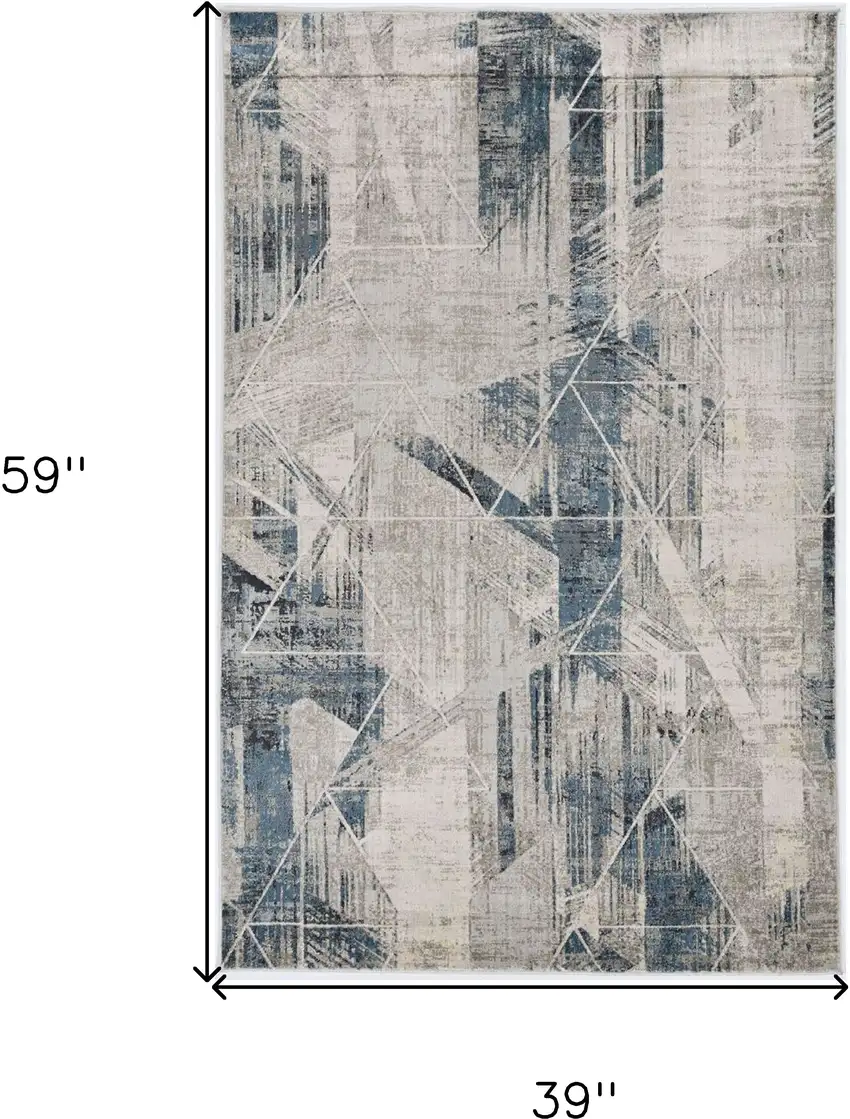 3'X5' Grey Blue Machine Woven Abstract Geometric Indoor Area Rug Photo 3