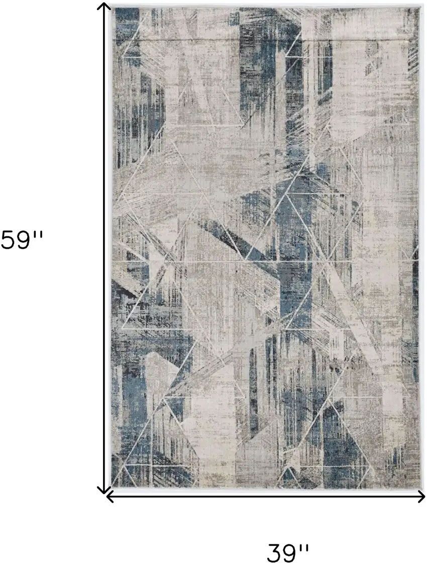 Blue and Gray Abstract Geometric Area Rug Photo 3