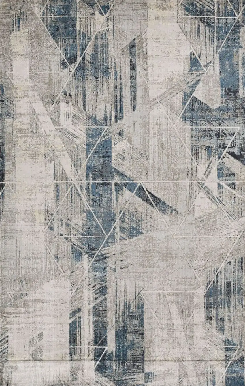 Grey Blue Machine Woven Abstract Geometric Indoor Area Rug Photo 2