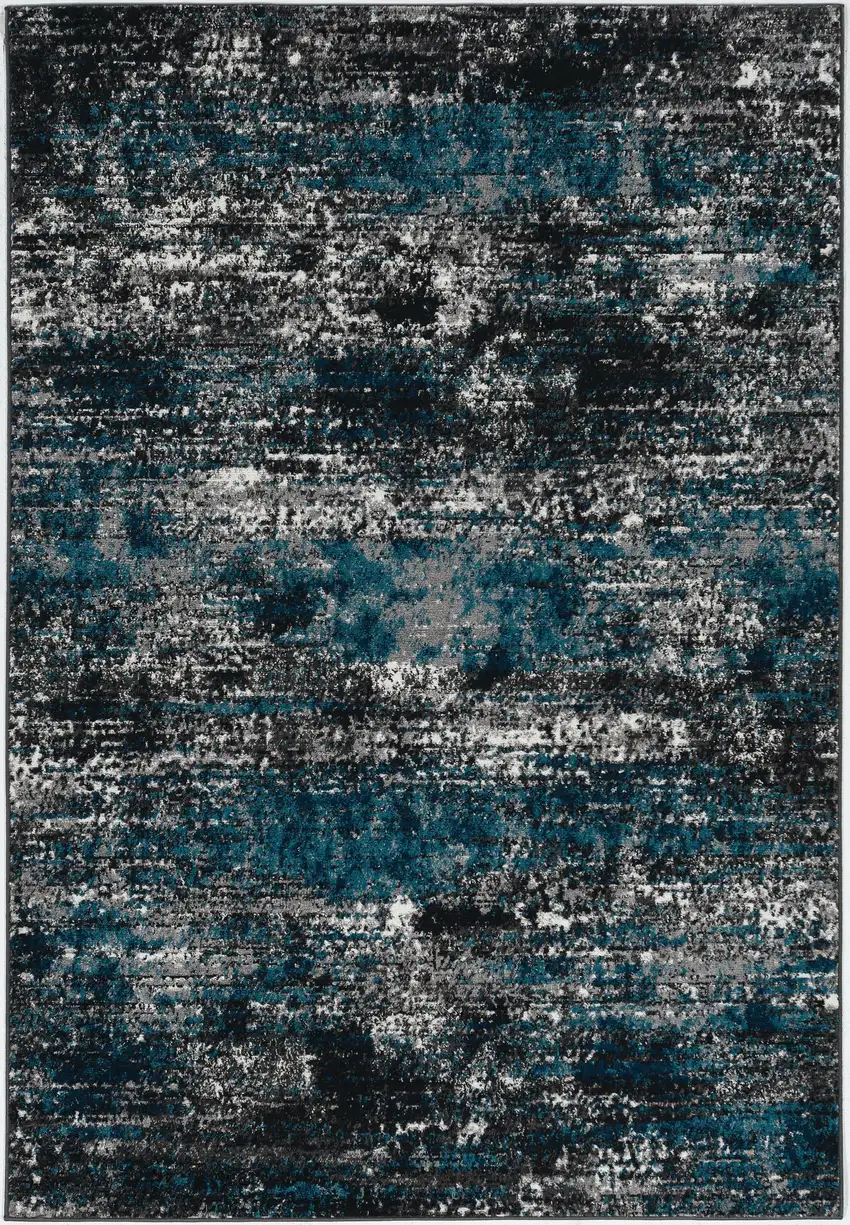 7' Grey Blue Machine Woven Abstract Indoor Runner Rug Photo 1