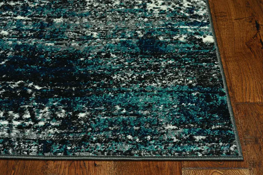 Grey Blue Machine Woven Abstract Indoor Runner Rug Photo 2