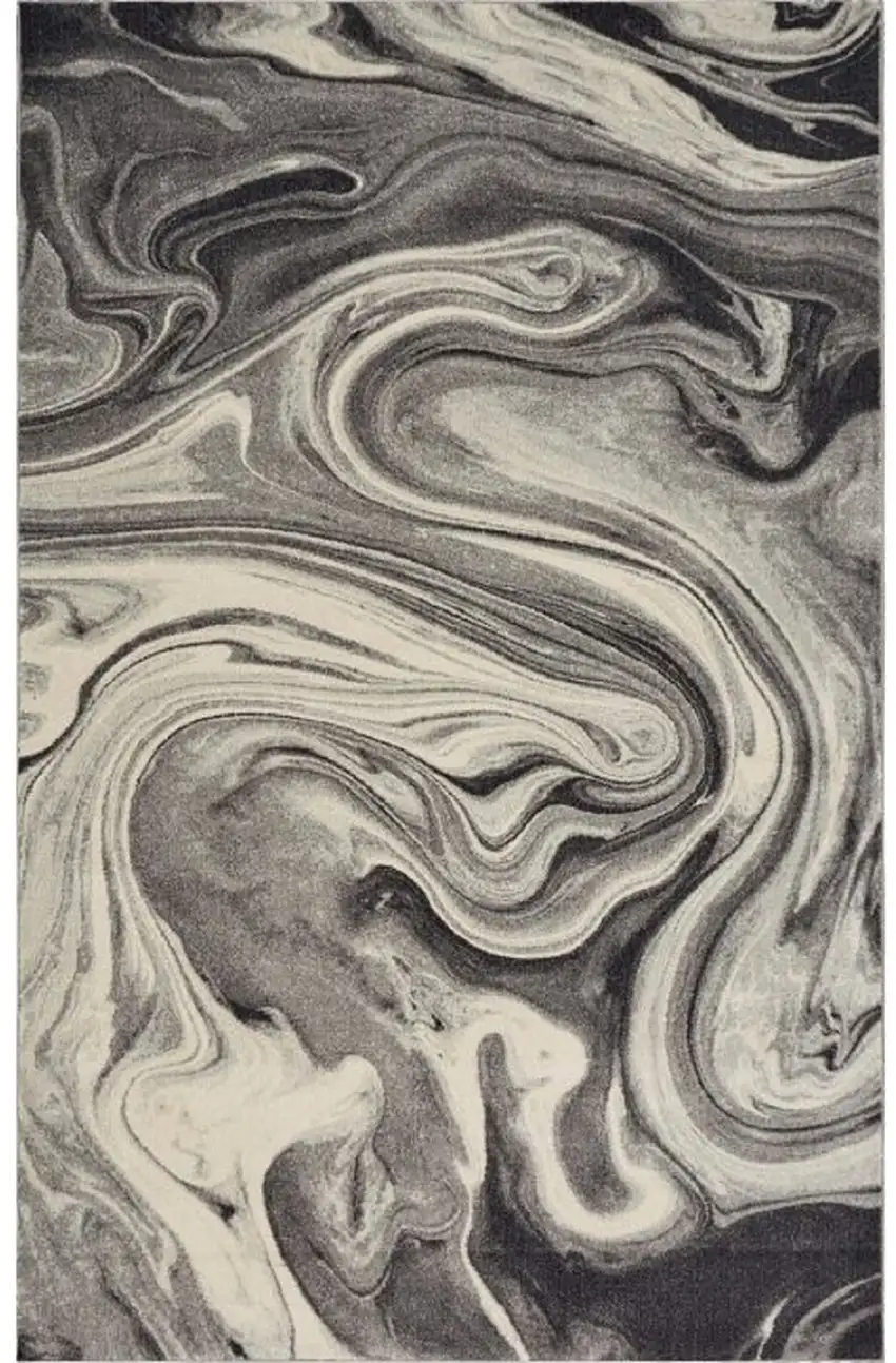 Ivory Black and Gray Abstract Shag Area Rug Photo 5