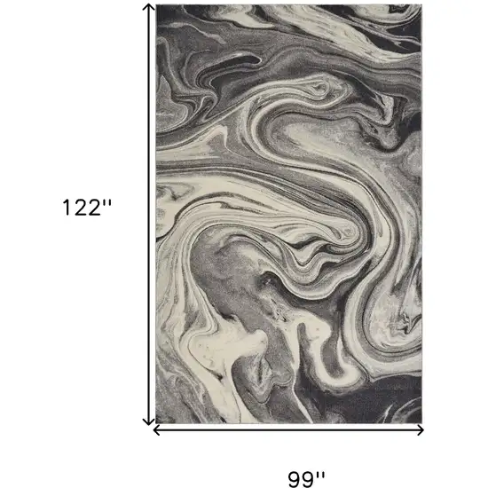 Ivory Black and Gray Abstract Shag Area Rug Photo 3