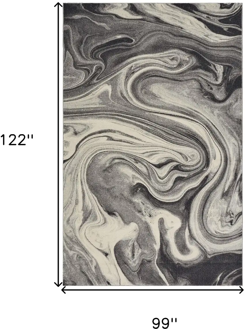 Ivory Black and Gray Abstract Shag Area Rug Photo 3