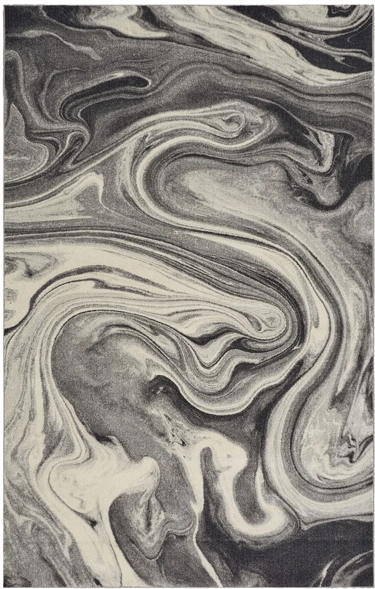 Grey Blue Machine Woven Abstract Marble Indoor Area Rug Photo 2