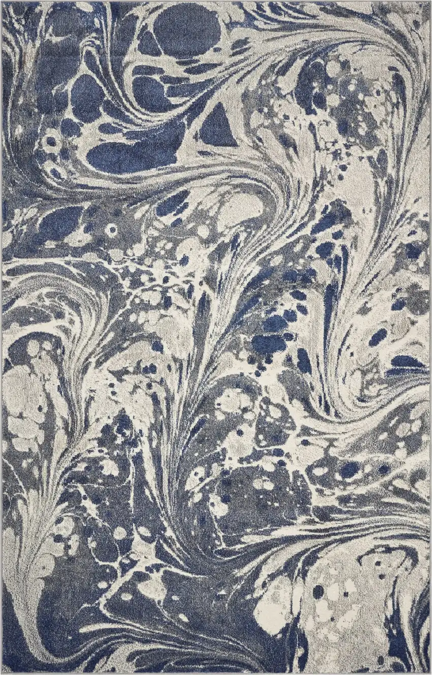 Blue Gray And Ivory Abstract Area Rug Photo 3