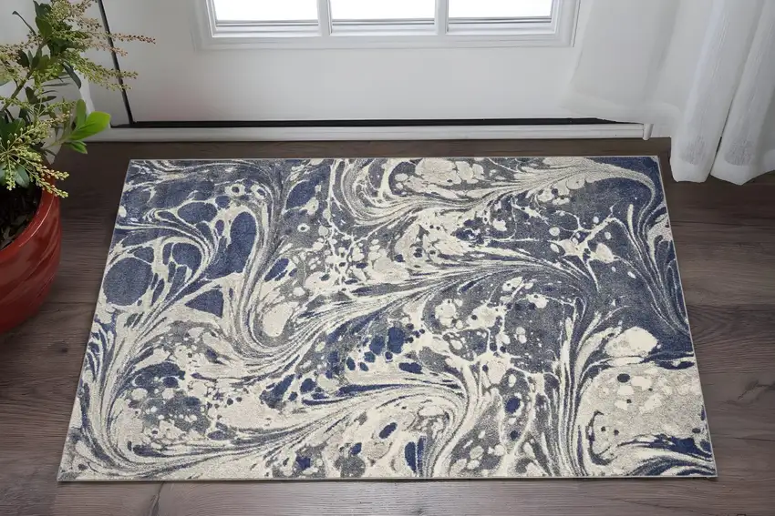 Blue Gray And Ivory Abstract Area Rug Photo 2