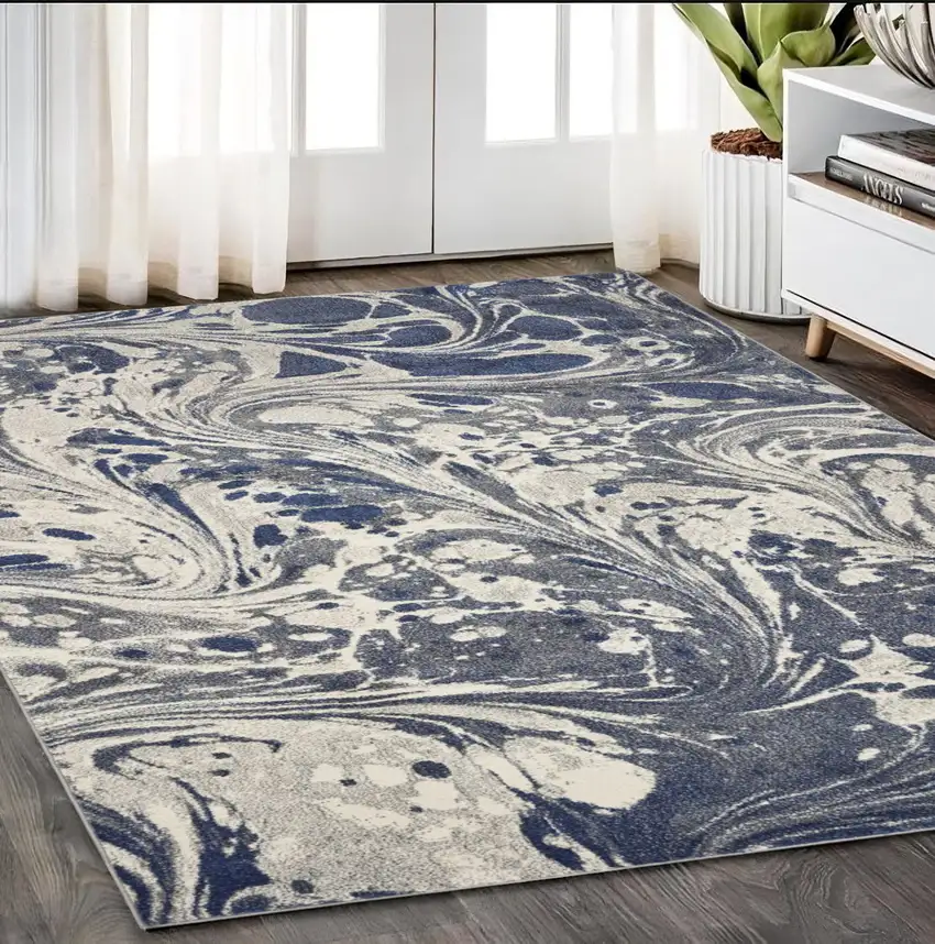 Blue Gray And Ivory Abstract Area Rug Photo 2