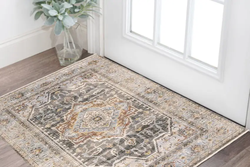 Grey Blue Machine Woven Medallion Indoor Area Rug Photo 1