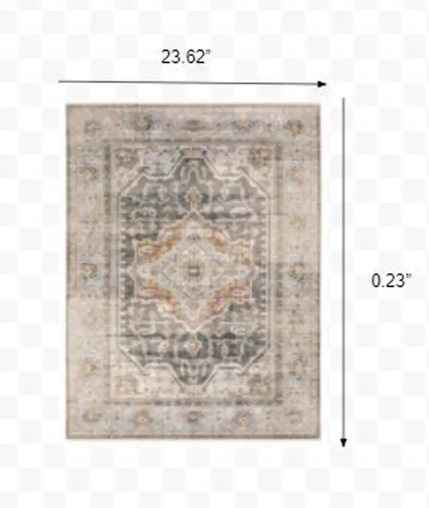 Grey Blue Machine Woven Medallion Indoor Area Rug Photo 3