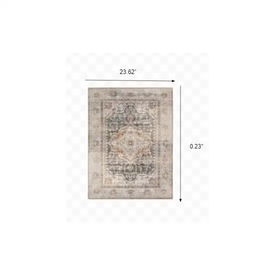 Grey Blue Machine Woven Medallion Indoor Area Rug Photo 3