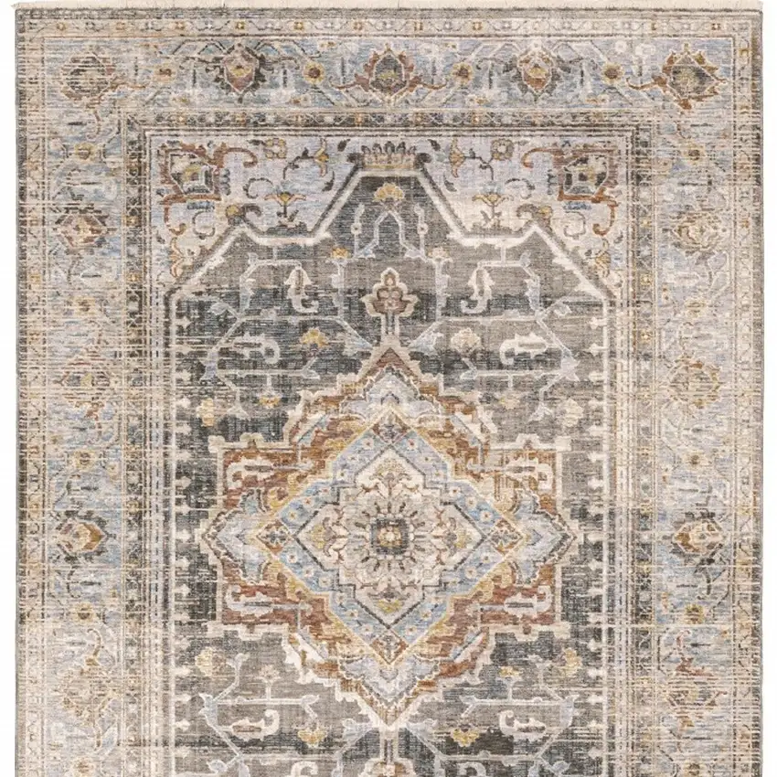 Grey Blue Machine Woven Medallion Indoor Area Rug Photo 6
