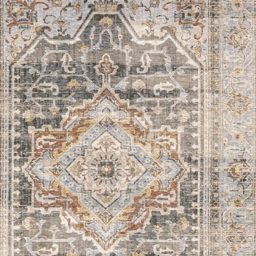 Grey Blue Machine Woven Medallion Indoor Area Rug Photo 5