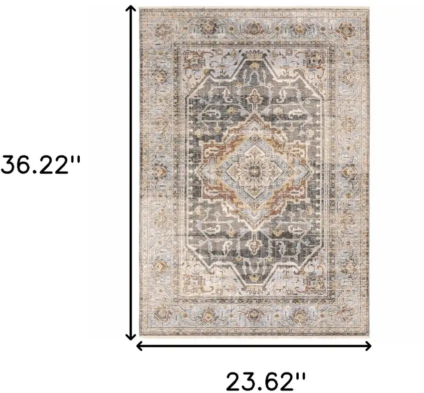 Grey Blue Machine Woven Medallion Indoor Area Rug Photo 3