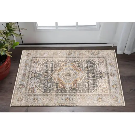 Gray And Blue Medallion Distressed Area Rug Photo 2