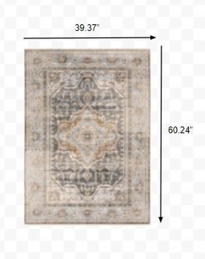 Grey Blue Machine Woven Medallion Indoor Area Rug Photo 3