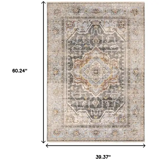 Gray And Blue Medallion Distressed Area Rug Photo 7