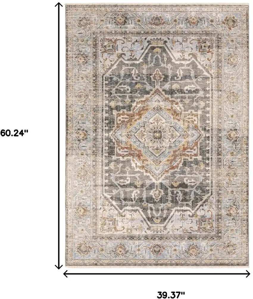 Gray And Blue Medallion Distressed Area Rug Photo 7
