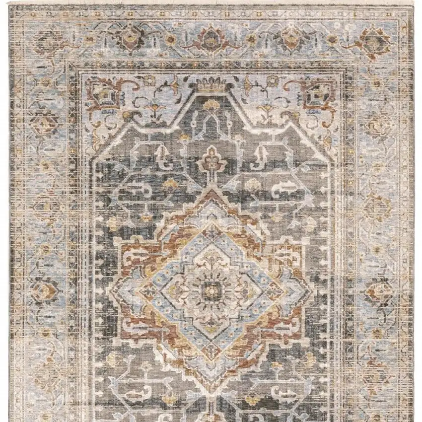 Gray And Blue Medallion Distressed Area Rug Photo 3
