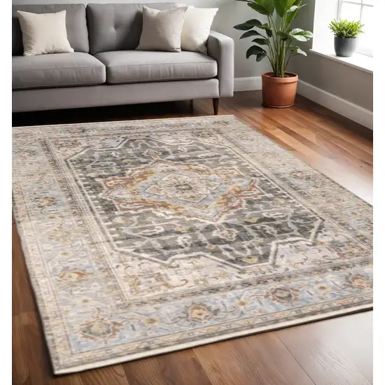 Gray And Blue Medallion Distressed Area Rug Photo 1