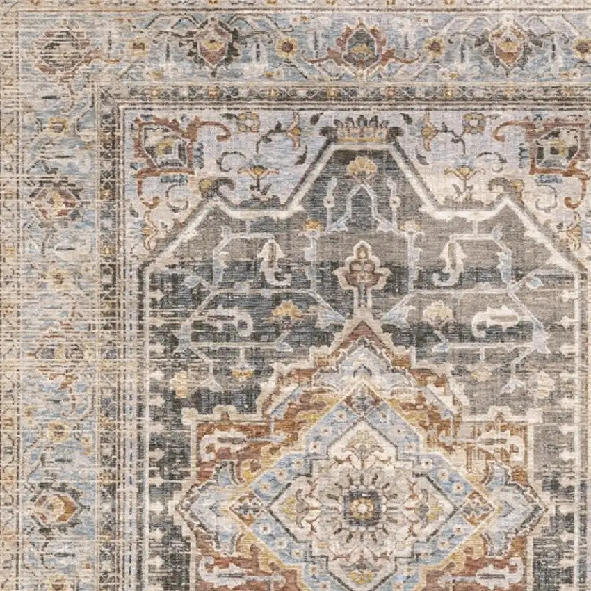Grey Blue Machine Woven Medallion Indoor Area Rug Photo 4