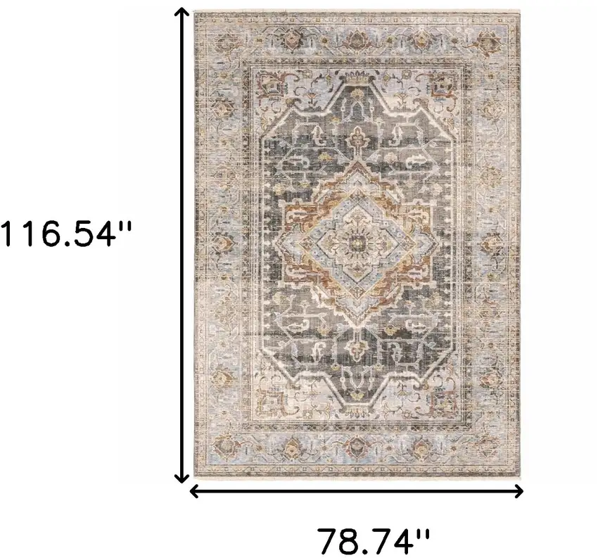 Grey Blue Machine Woven Medallion Indoor Area Rug Photo 6