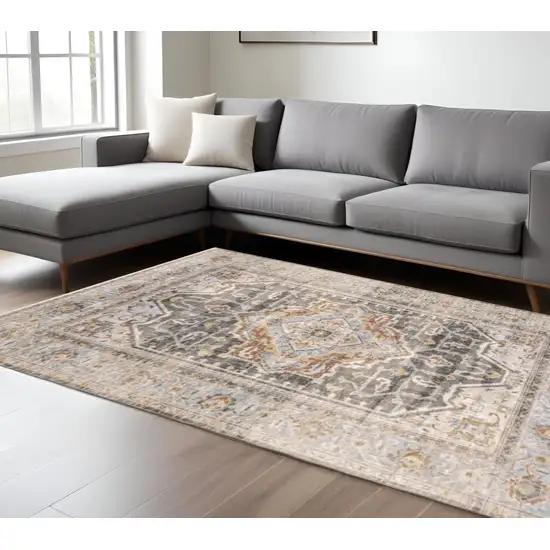 Gray And Blue Medallion Distressed Area Rug Photo 1
