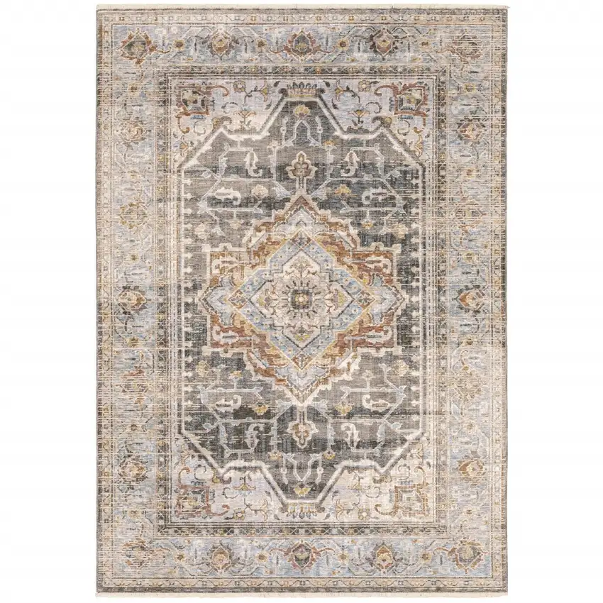 Grey Blue Machine Woven Medallion Indoor Area Rug Photo 2