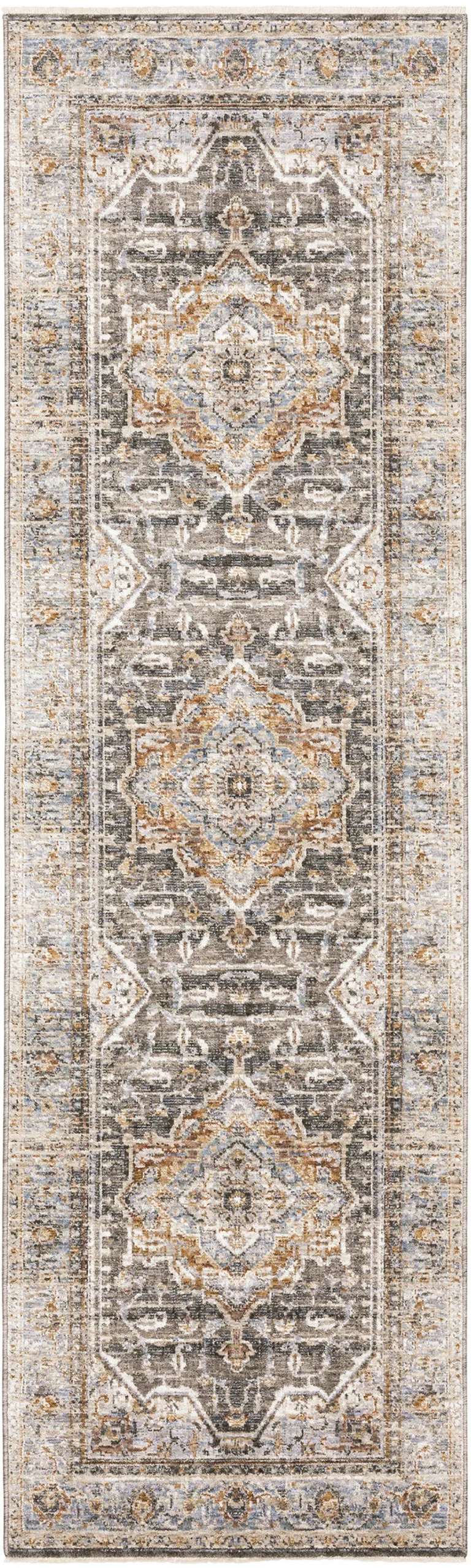 Grey Blue Machine Woven Medallion Indoor Runner Rug Photo 4