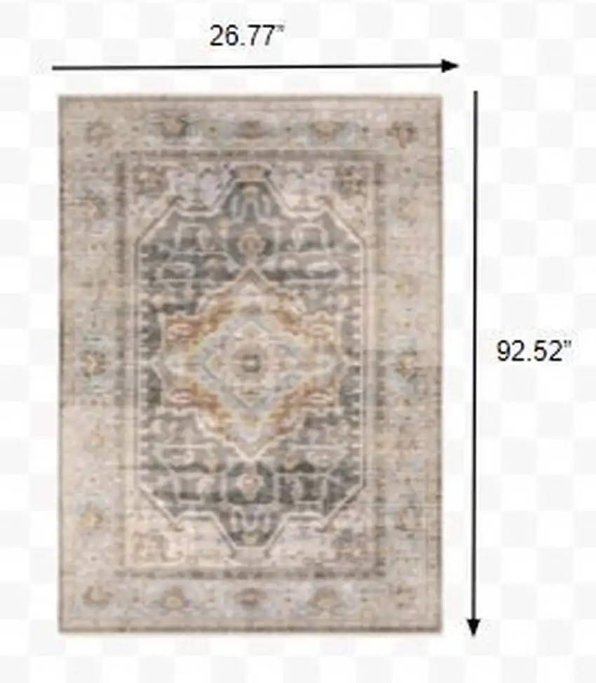 Grey Blue Machine Woven Medallion Indoor Runner Rug Photo 3