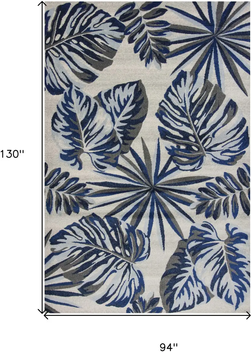 Grey Blue Machine Woven Oversized Tropical Leaves Indoor Area Rug Photo 5