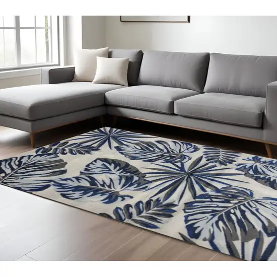 Blue And Gray Botanical Leaves Area Rug Photo 1