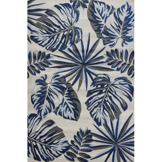 Gray And Blue Botanical Leaves Area Rug Photo 4
