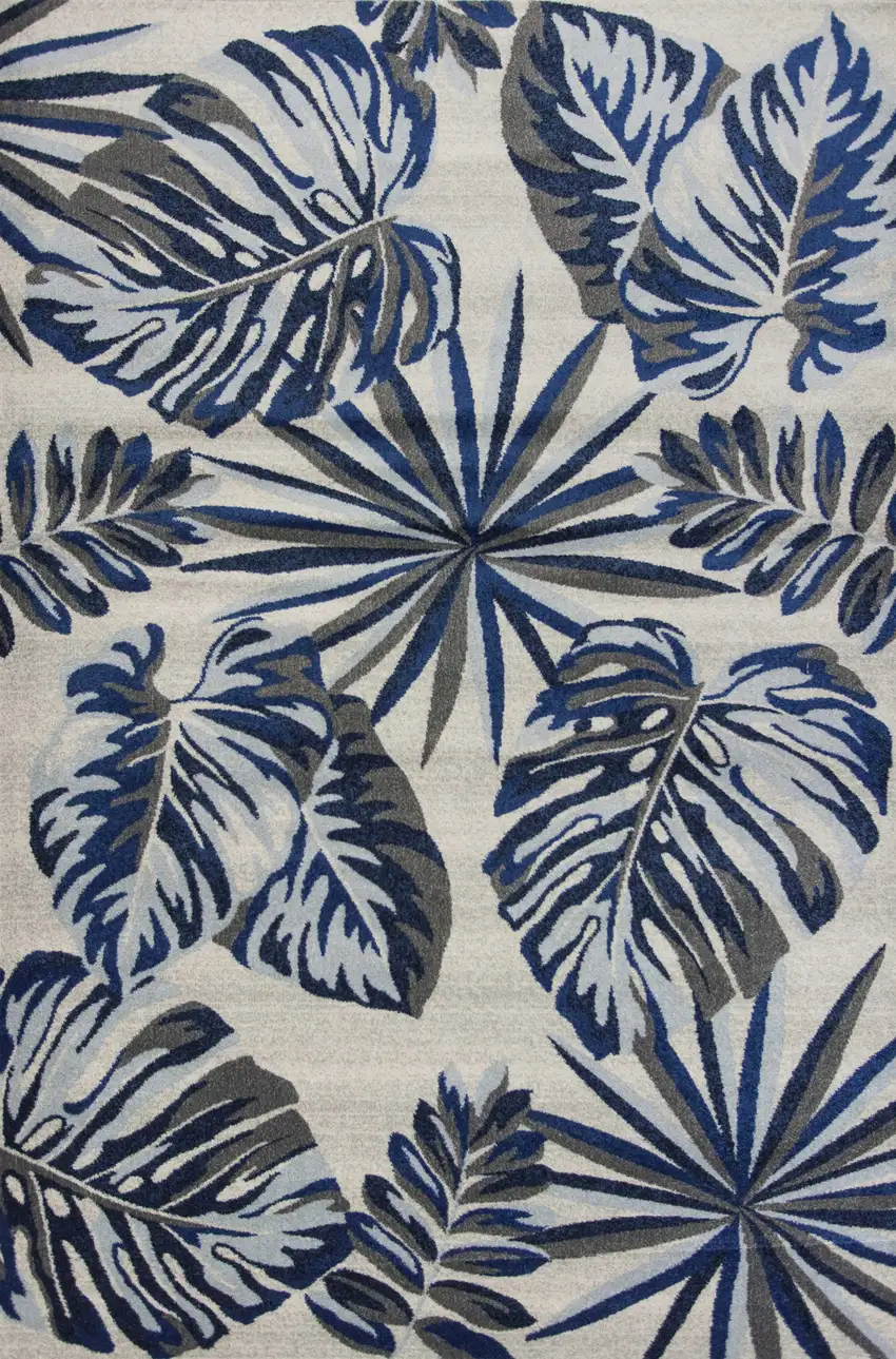 Gray And Blue Botanical Leaves Area Rug Photo 4