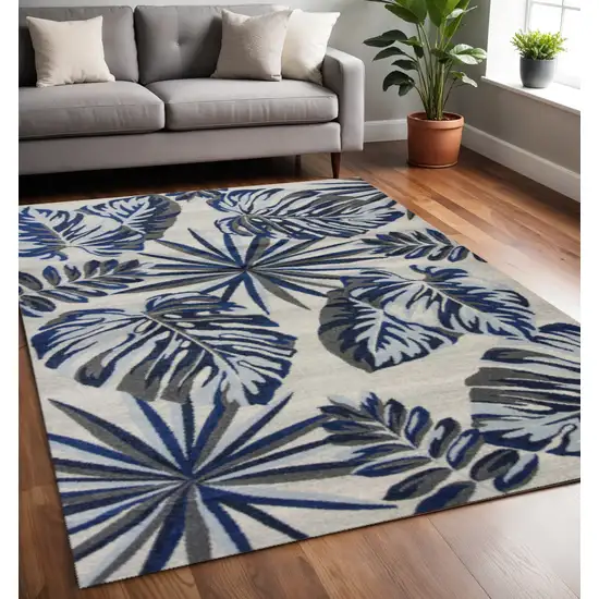 Gray And Blue Botanical Leaves Area Rug Photo 1