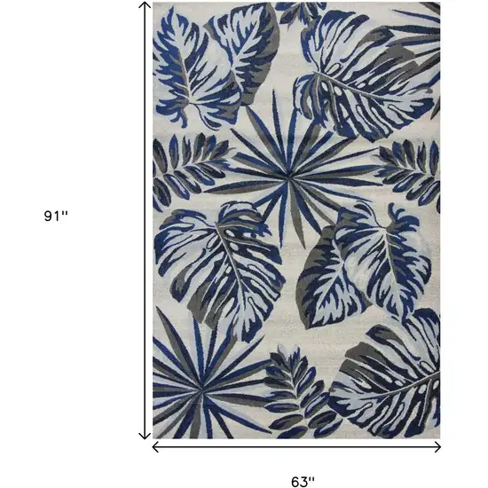 Gray And Blue Botanical Leaves Area Rug Photo 3