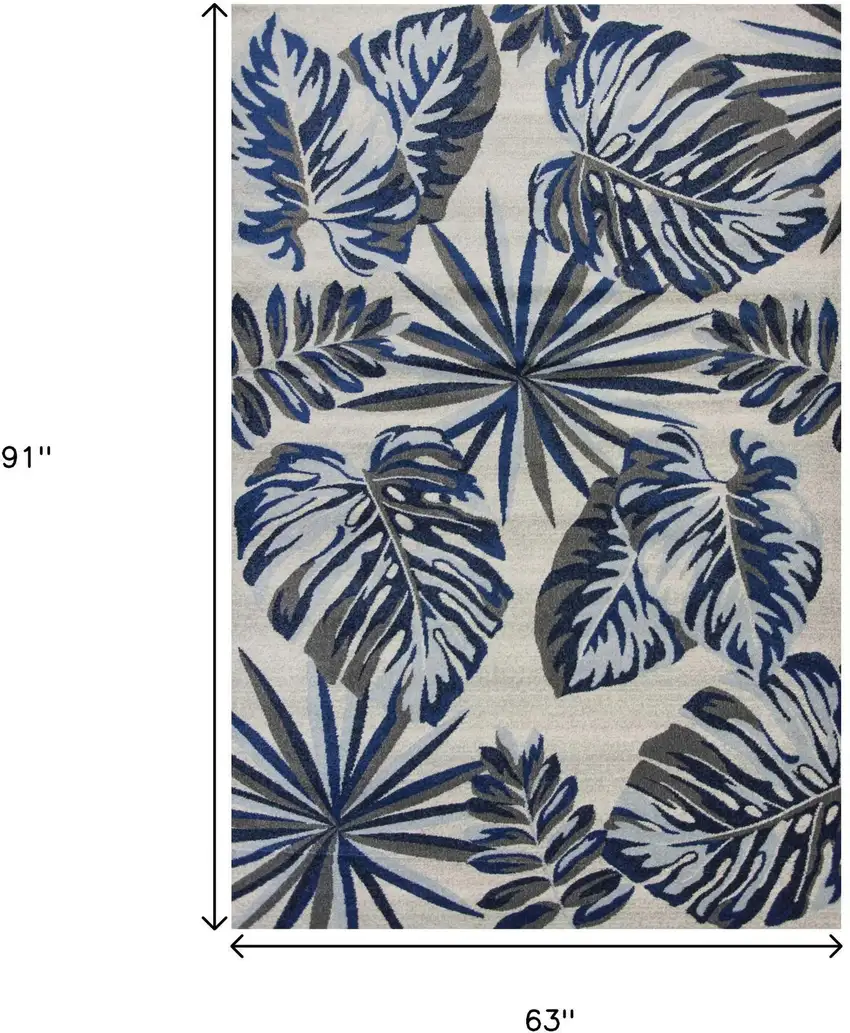 Gray And Blue Botanical Leaves Area Rug Photo 3