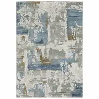 Photo of Grey Blue Navy Ivory And Brown Abstract Power Loom Stain Resistant Area Rug
