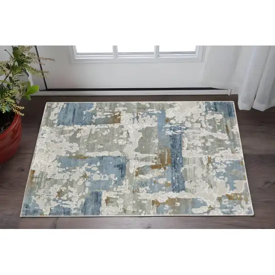Grey Blue Navy Ivory And Brown Abstract Power Loom Stain Resistant Area Rug Photo 1