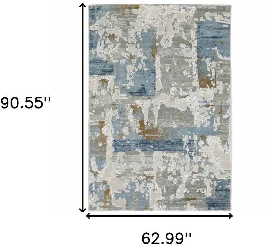 Grey Blue Navy Ivory And Brown Abstract Power Loom Stain Resistant Area Rug Photo 10