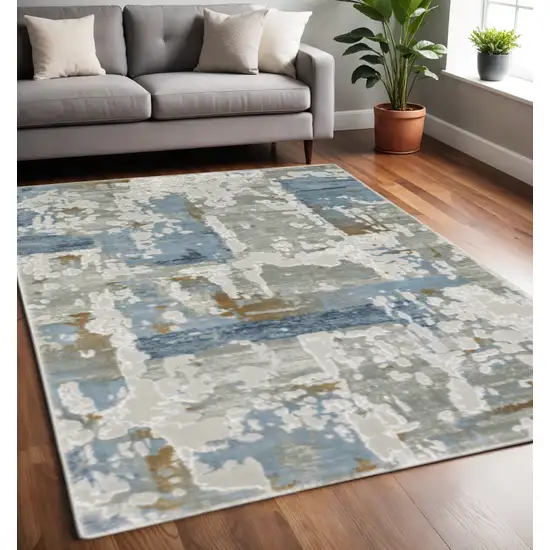 Grey Blue Navy Ivory And Brown Abstract Power Loom Stain Resistant Area Rug Photo 1