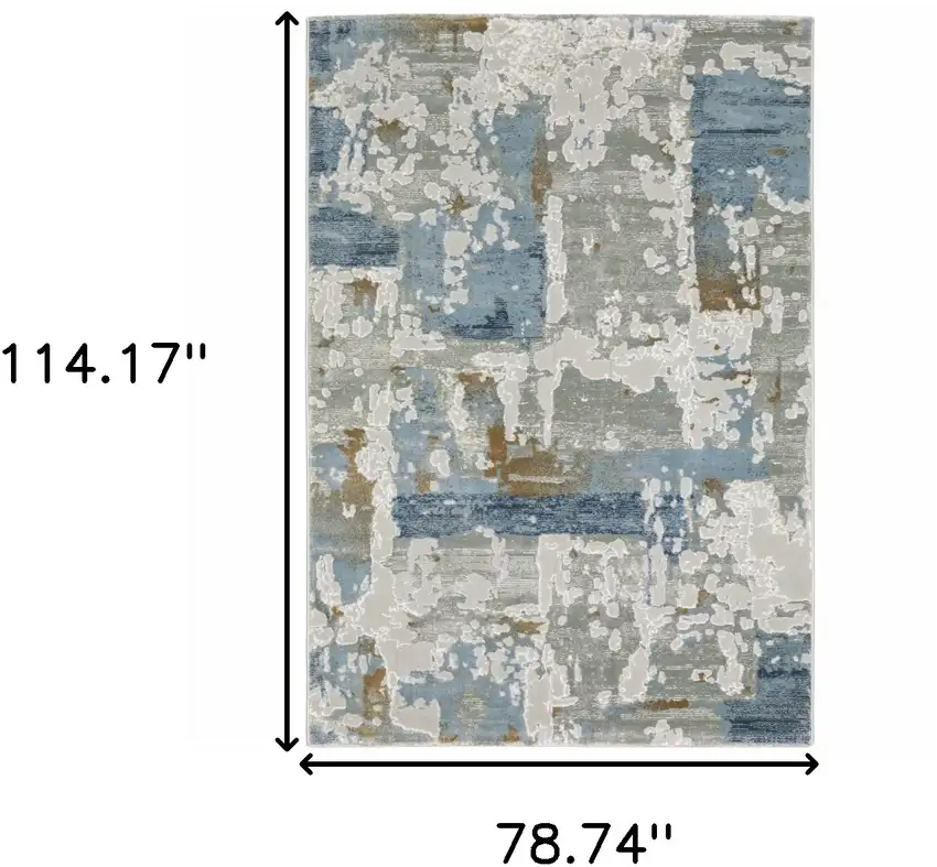 Grey Blue Navy Ivory And Brown Abstract Power Loom Stain Resistant Area Rug Photo 10