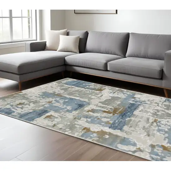 Grey Blue Navy Ivory And Brown Abstract Power Loom Stain Resistant Area Rug Photo 1