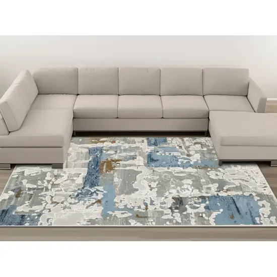 Grey Blue Navy Ivory And Brown Abstract Power Loom Stain Resistant Area Rug Photo 1